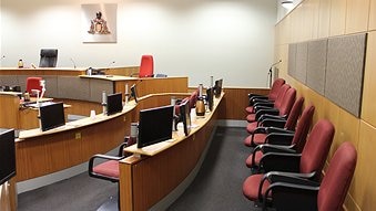 A jury box at Darwin's Supreme Court.