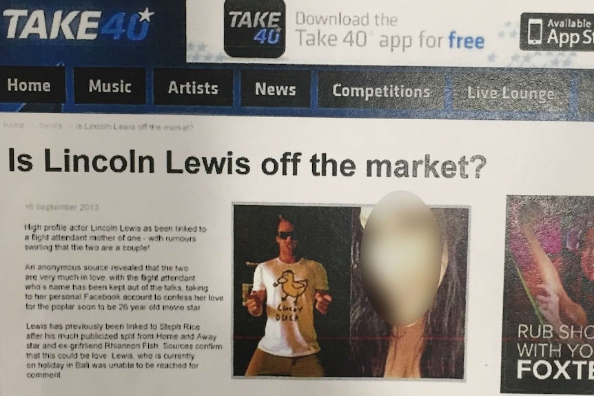 A fake article made by the catfish with the headline "Is Lincoln Lewis off the market?"