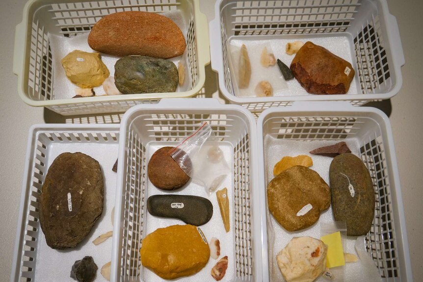 Baskets of Indigenous artifacts.