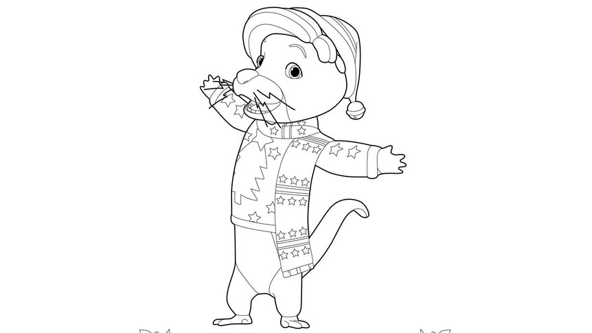 Line drawing of Gherkinn wearing a Christmas jumper and scarf