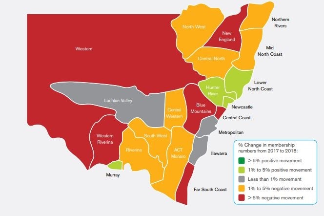 A map showing golf memberships across New South Wales