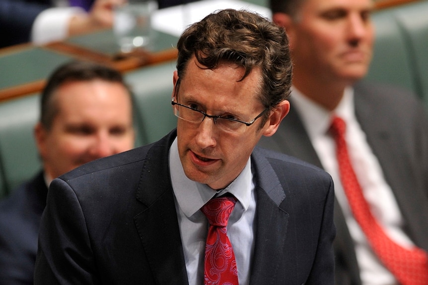 A man in a tie addresses Parliament