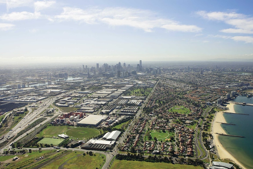 Fishermans Bend area aerial shot skyline