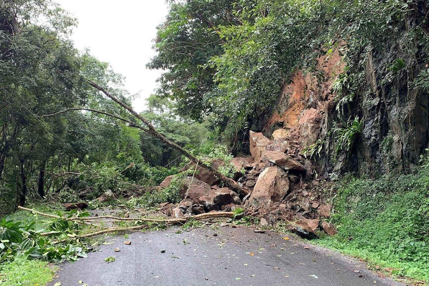 A land slip over a road in far north Queensland
