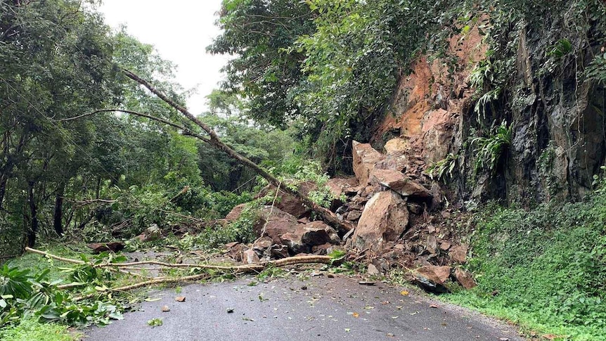 A land slip over a road in far north Queensland