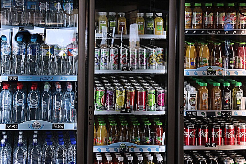 A wide shot of drinks in fridges at Fremantle Hospital's kiosk.
