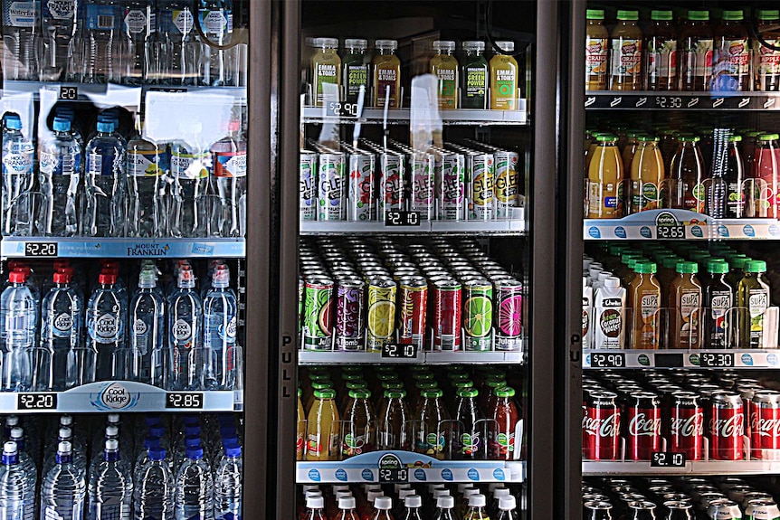 A wide shot of drinks in fridges at Fremantle Hospital's kiosk.