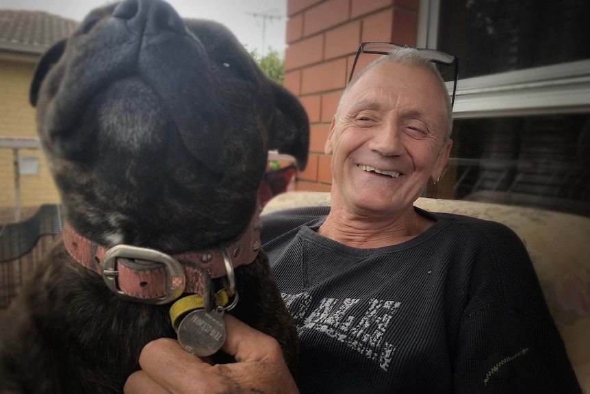Former Risdon Prison inmate Tony Bull and his dog Princess.