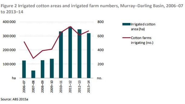 A graph showing the number of cotton farms in the Murray-Darling Basin