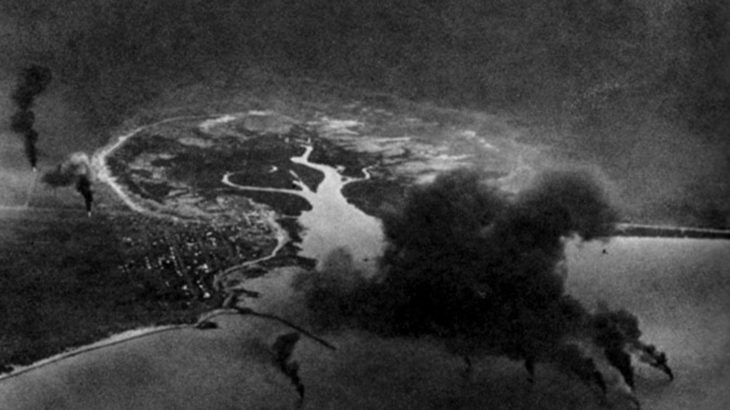 A photo of the Japanese air raid on Broome