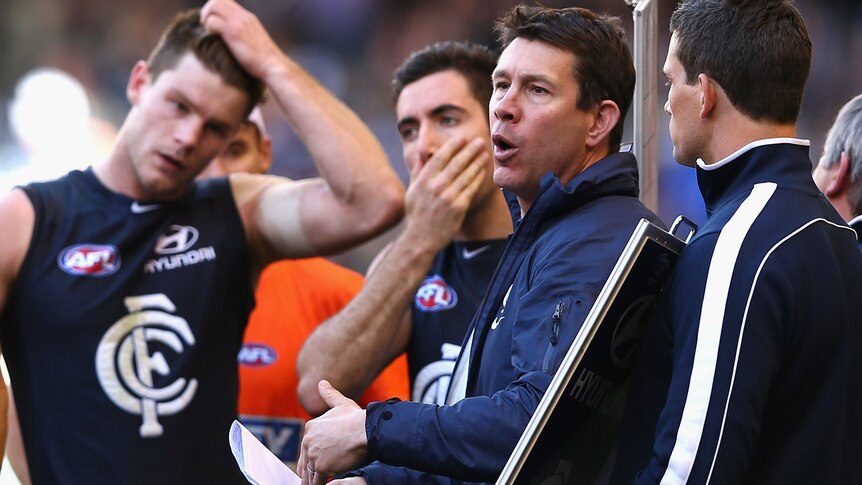 Brett Ratten coaches his final game for Carlton against Collingwood at Docklands.