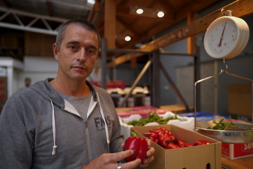 A man holding a capsicum.