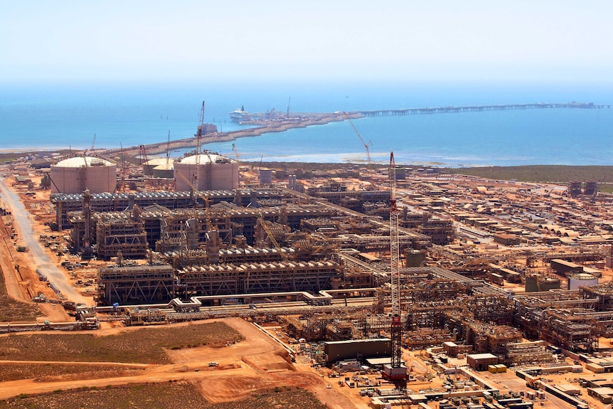 An aerial shot of the gas plant at Barrow Island.