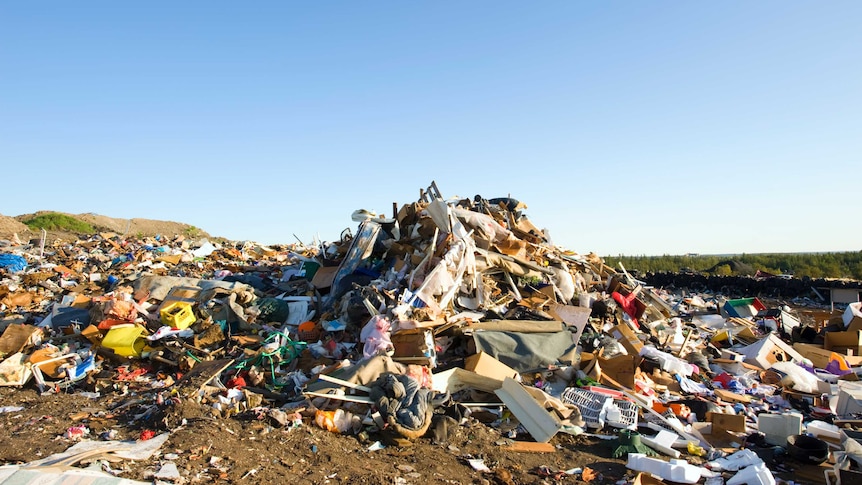 Large pile of garbage at a landfill