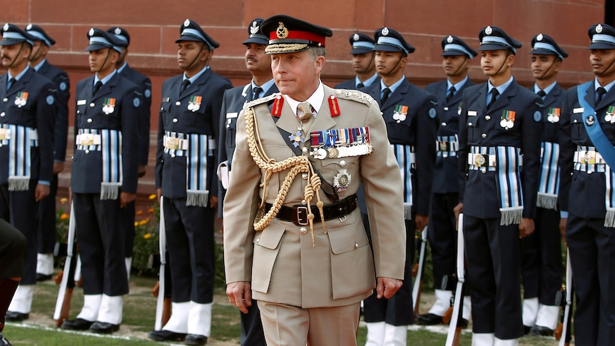 Chief of the General Staff of British Army Sir Nicholas Carter inspects troops in India.