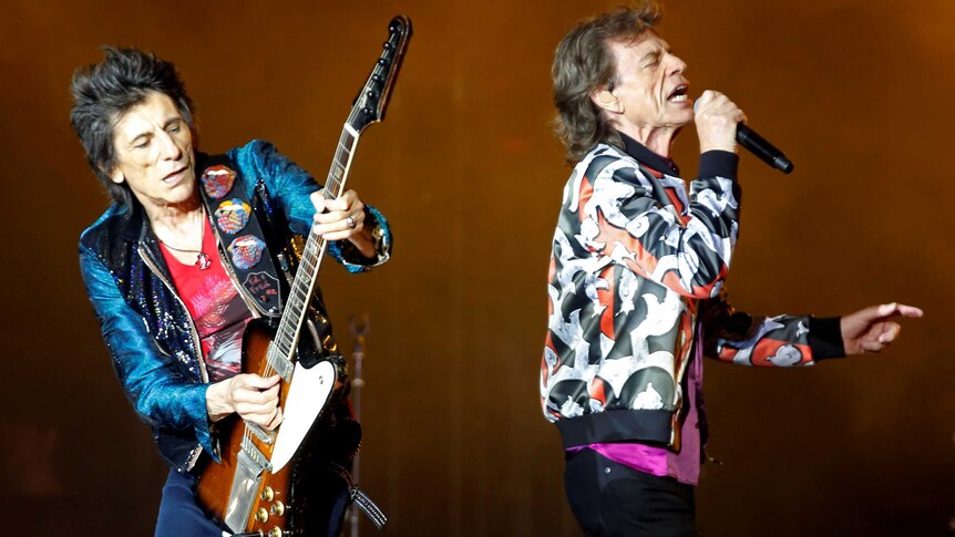 Mick Jagger and Ron Wood of the Rolling Stones on a European tour in June, 2018.