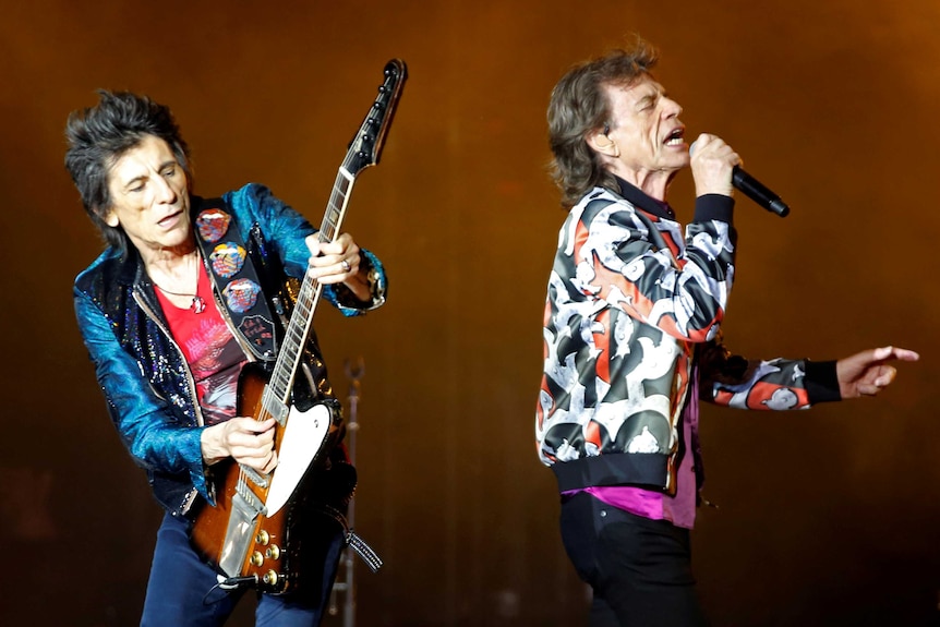 Mick Jagger and Ron Wood of the Rolling Stones on a European tour in June, 2018.