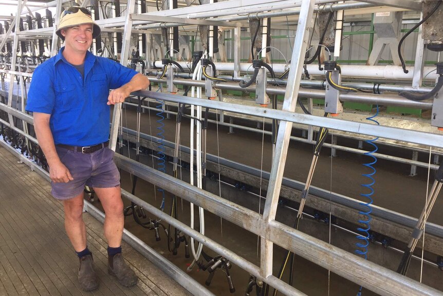 Farmer Rohan Bingley stands inside his milking shed in East Gippsland