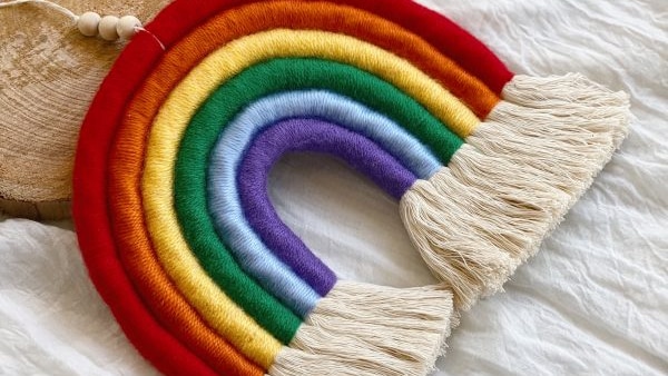 A fibre arts rainbow made by founder and creator of Lennon+Me, Oznur Demirhan