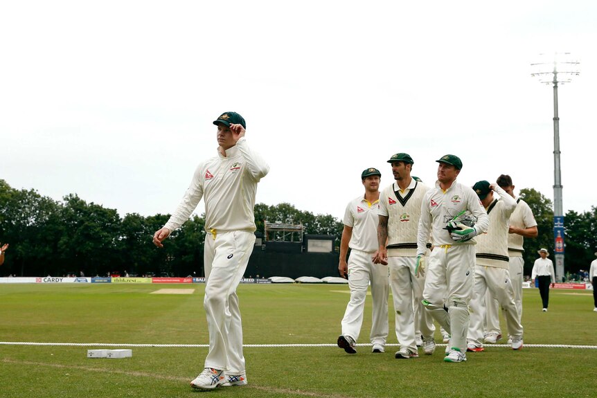 Steve Smith leads Australia off the field after the tour match win over Kent
