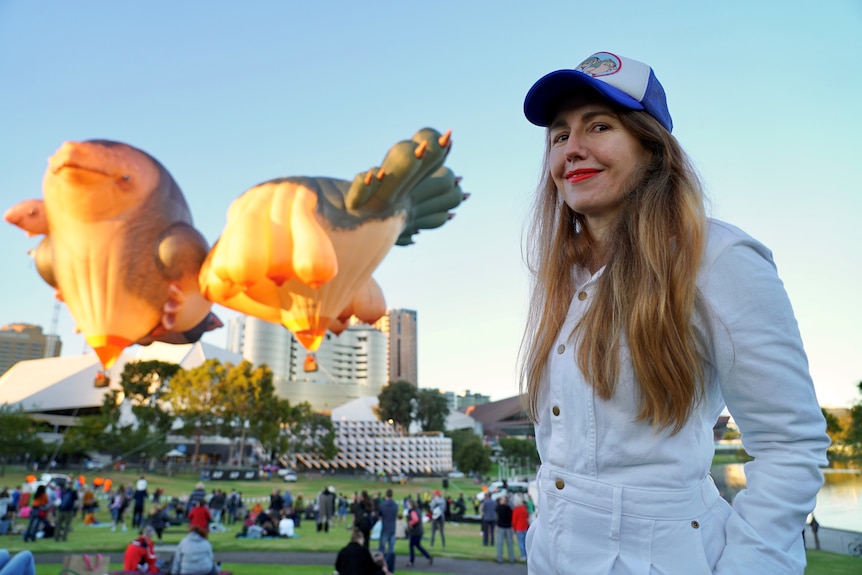 Artist and sculptor Patricia Piccinini with her Skywhale balloon creations.