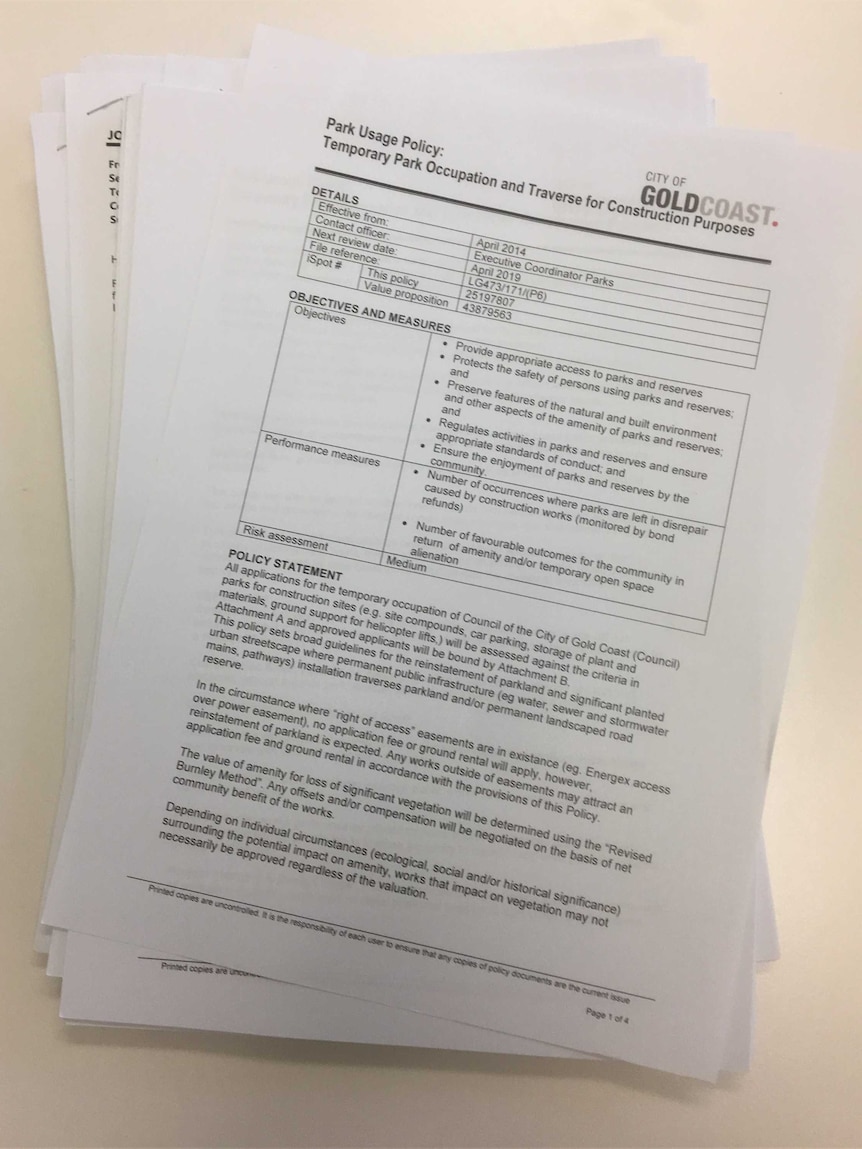 A picture showing the documents released to the ABC.