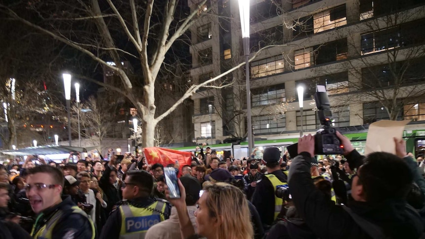 Police officers were forced to separate the two groups in Melbourne.