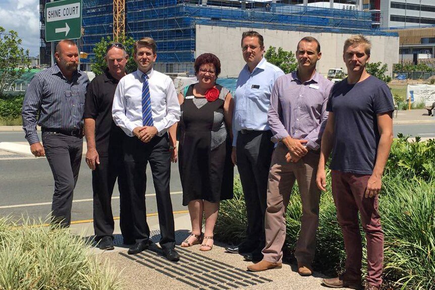 Kawana MP Jarrod Bleijie and other concerned business operators and experts at the Sunshine Coast University Hospital.