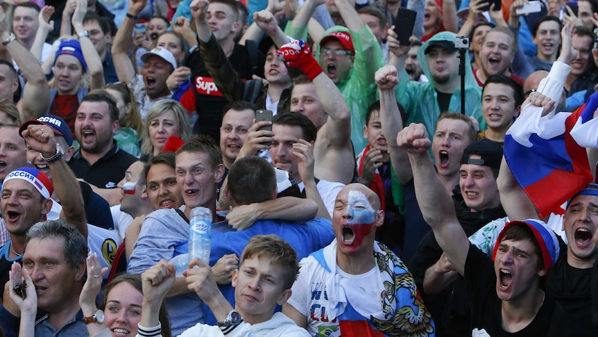 Russian fans go mad after win over Spain