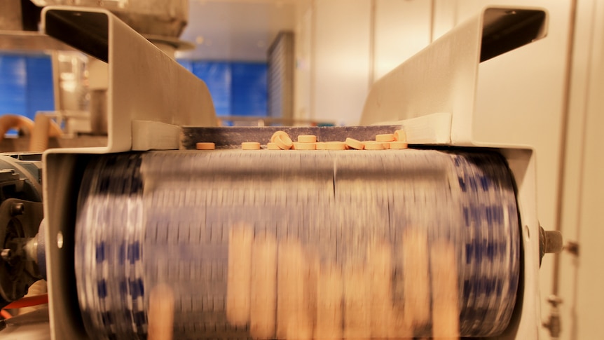 Orange Fruit Tingles roll off the production line at Ingleburn.