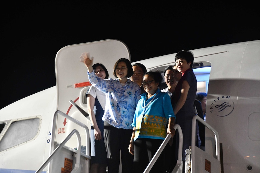 Taiwan's President Tsai Ing-wen touches down in Palau.