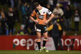 Mitchell Moses of the Tigers reacts following his team's loss to the Panthers in round 24, 2016.