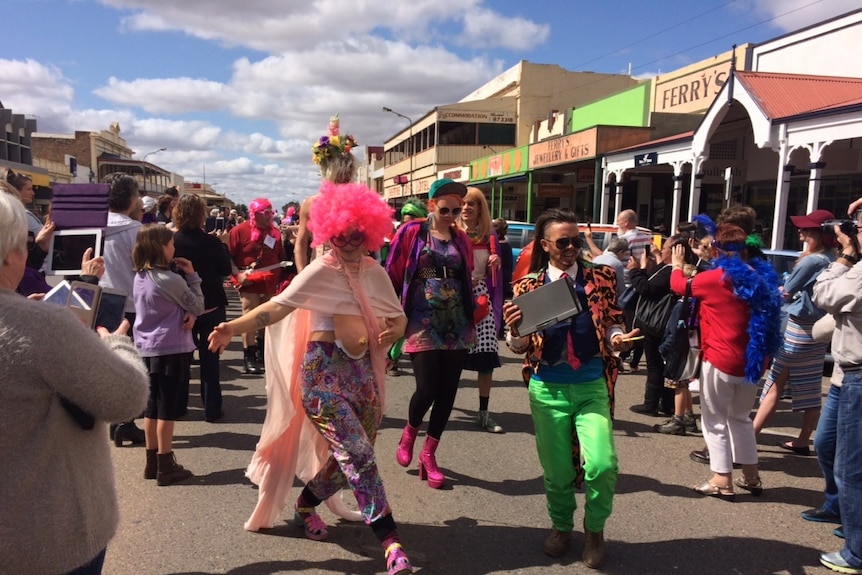 The drag parade down Argent Street in Broken Hill at the 2016 Broken Heel drag festival.