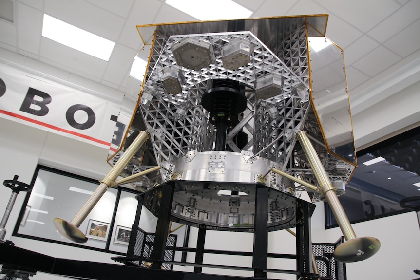 A model of a lunar lander in a laboratory.