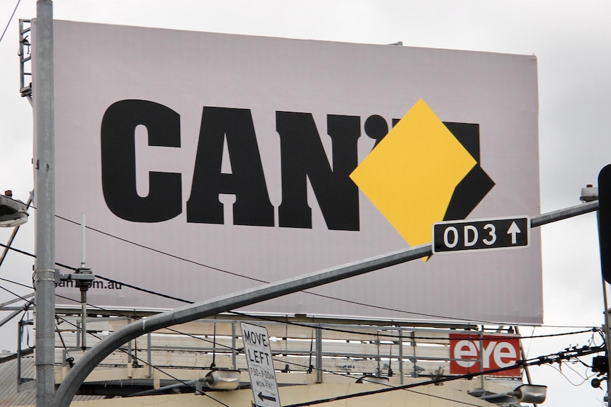 Commonwealth Bank sign on a corner at traffic lights