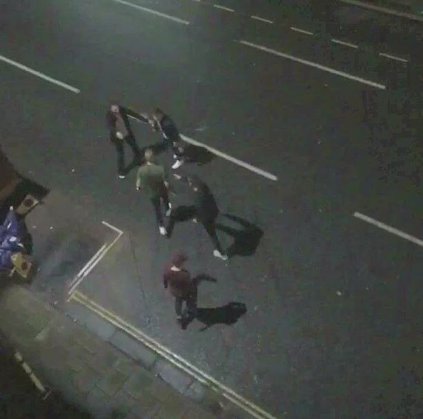 CCTV footage filmed from above shows Ben Stokes in an altercation on the street.