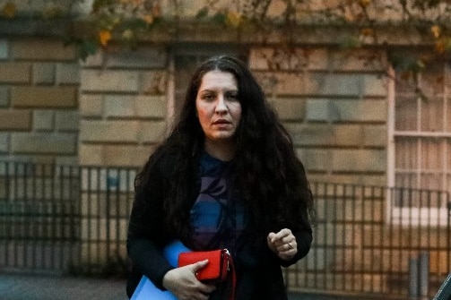 Keturah Matepi Triffit on the steps of the Supreme Court, Hobart