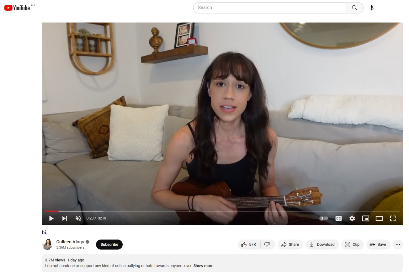 A screenshot of Colleen Ballinger's YouTube video