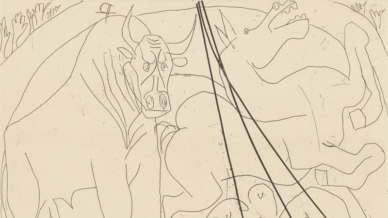 drawing of a bull and a naked woman