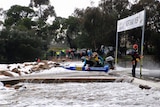 The powerboat team of Justin Green and Scott Goodbody start the 2016 Avon Descent in Northam.