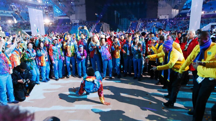 Break dancing at the Winter Olympics closing ceremony