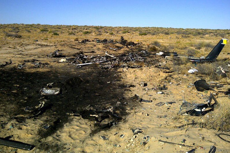 Scene where the ABC helicopter crashed near Cooper Creek in South Australia