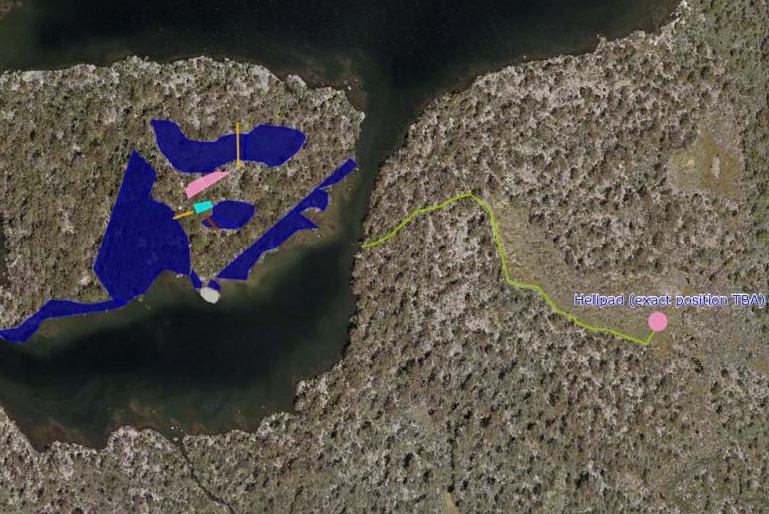 A map of the proposed camp at Hall's Island, Lake Malbena.
