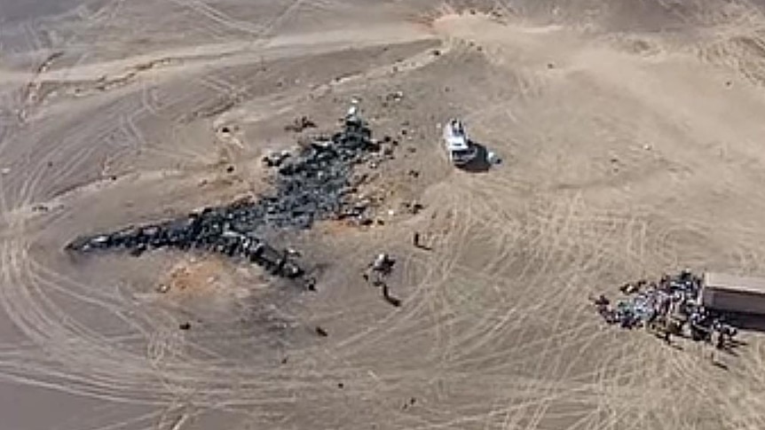 Drone footage shows wreckage from the Kogalymavia flight lying in the Sinai desert