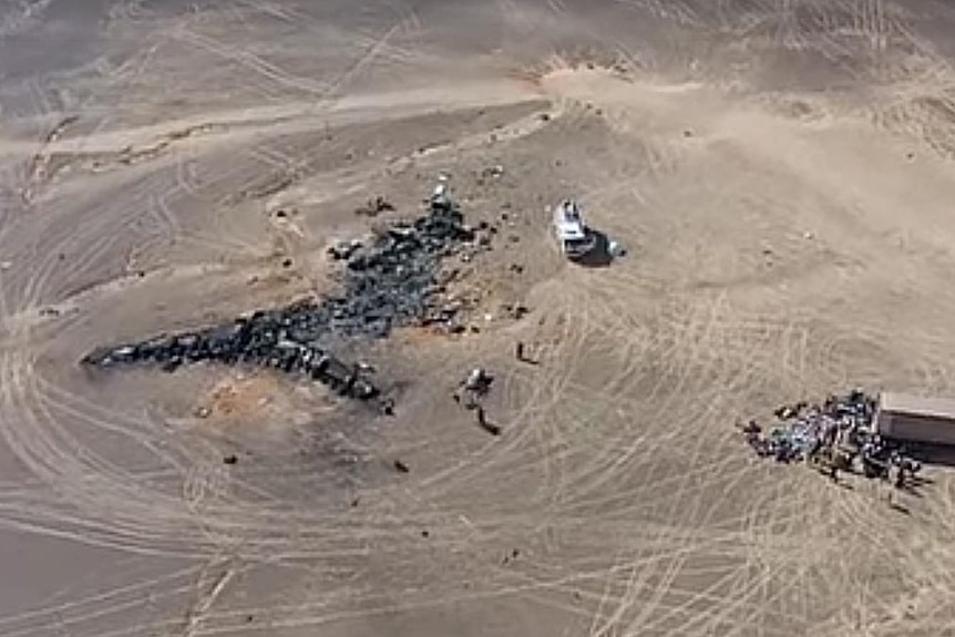 Drone footage shows wreckage from the Kogalymavia flight lying in the Sinai desert