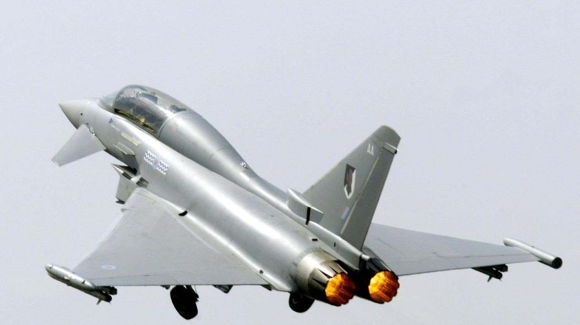 The Eurofighter Typhoon takes off