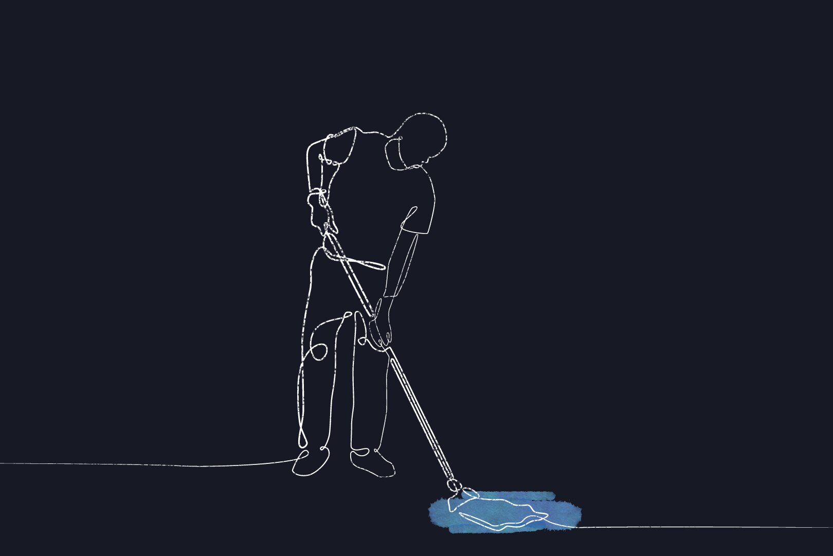 An illustration of a man mopping a floor.