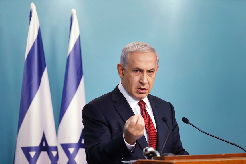 Benjamin Netanyahu delivers a statement