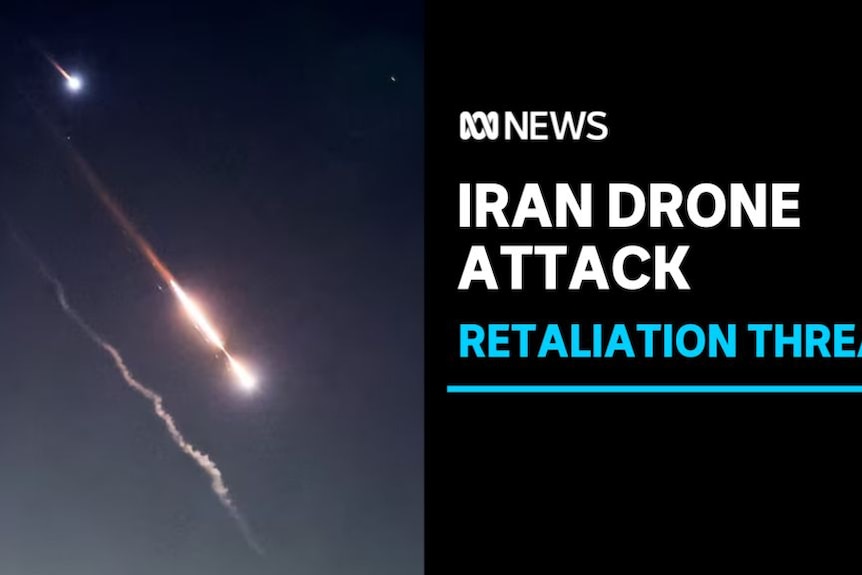 Iran Drone Attack, Retaliation Threat: Streaks of light and smoke trails through the night sky.