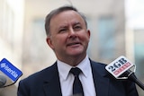 Anthony Albanese speaking to the media.